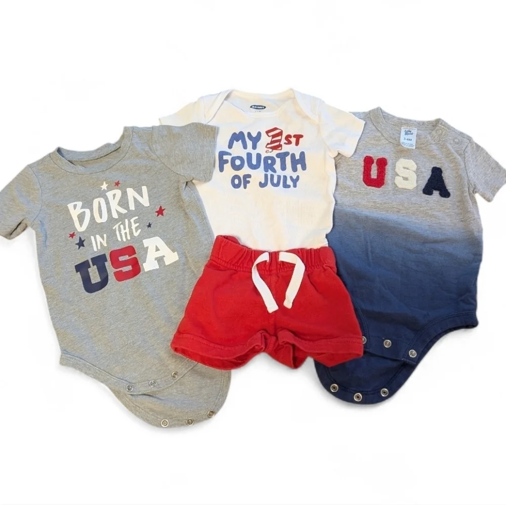 Mixed Brand Americana 4th of July 4-Piece Clothing Bundle Unisex Size 0-3 Months